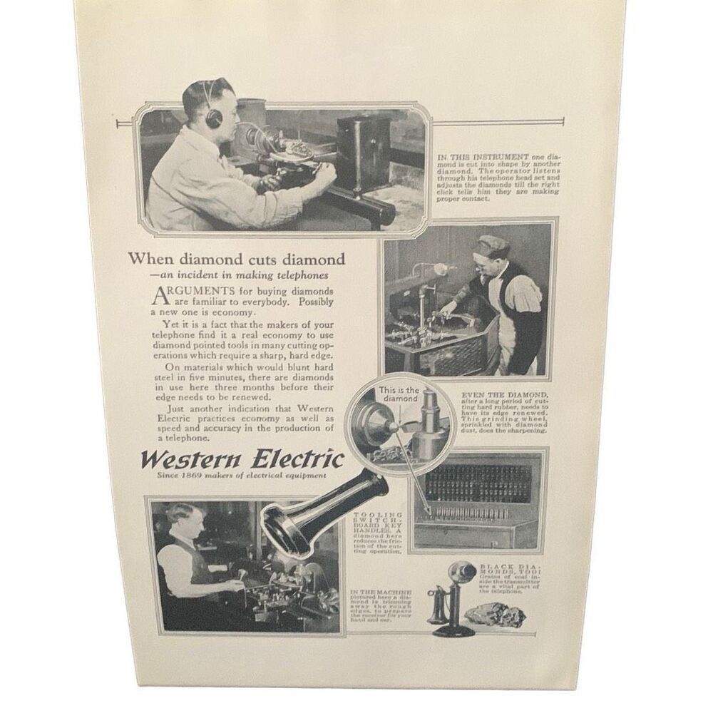 Vintage 1923 Western Electric Diamond Cuts Diamond Ad Advertisement
